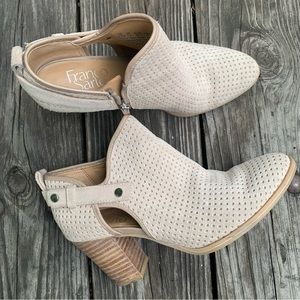Franco Sarto Dakota ladies beige suede leather stacked heel booties- 6.5